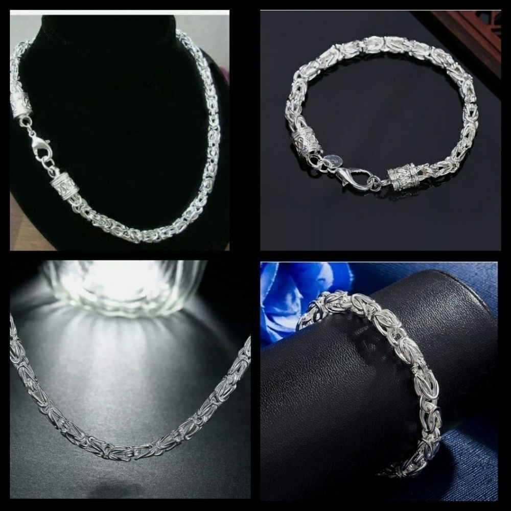 Unisex Byzantine Chain and Bracelet Set - Picture 1 of 5